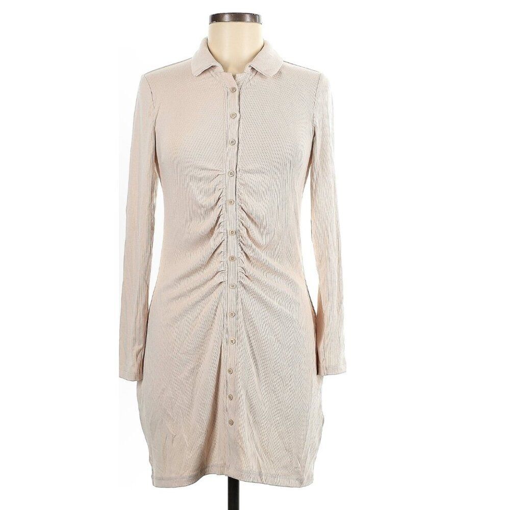 Abercrombie & Fitch NWT Beige Ruched Button Long Sleeve Mini Dress Size MP